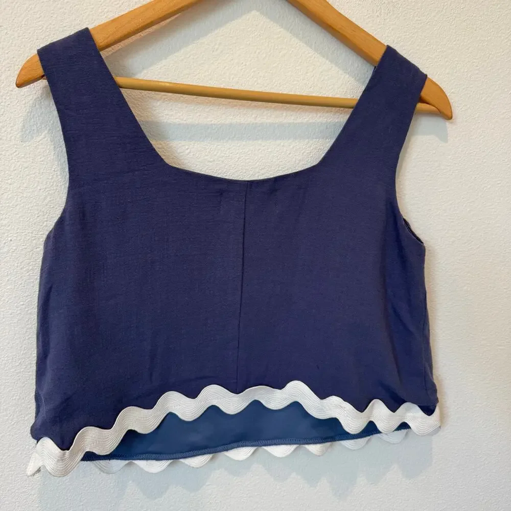 Fab'rik Scallop Hem Square Neck Linen Blend Tank Top NEW Size Medium - Picture 9 of 11